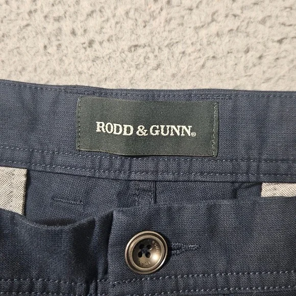 Rodd & Gunn Shorts Mens Size 35 Navy Blue Woven Chino Flat Front Casual Summer - Picture 4 of 8